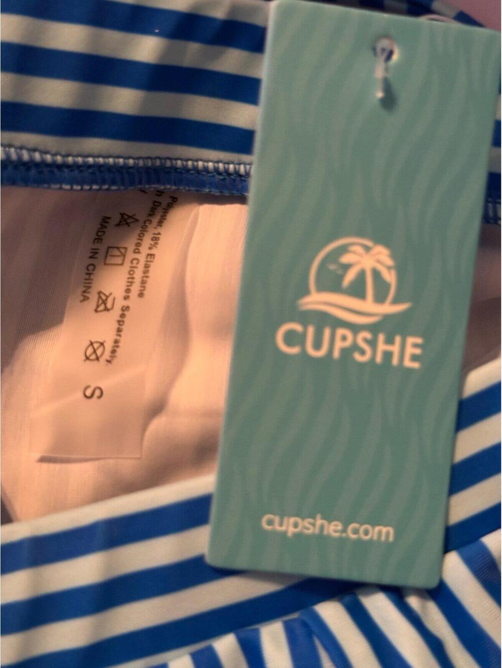 Cupshe Blue White‎ Striped Bikini Set Women’s Small NWT High Waisted - Picture 8 of 8